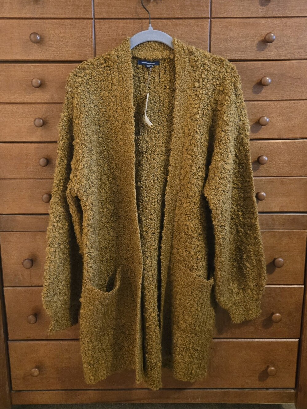 NEW American Eagle Outfitters Mustard Bouclé Open-Front Cardigan Sz Small